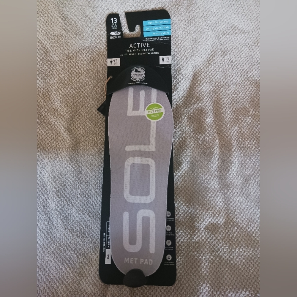 Sole active moldable insoles size 13mens/15womens thin orthotic